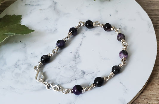 Sterling Silver Bracelet with Purple Charoite Beads