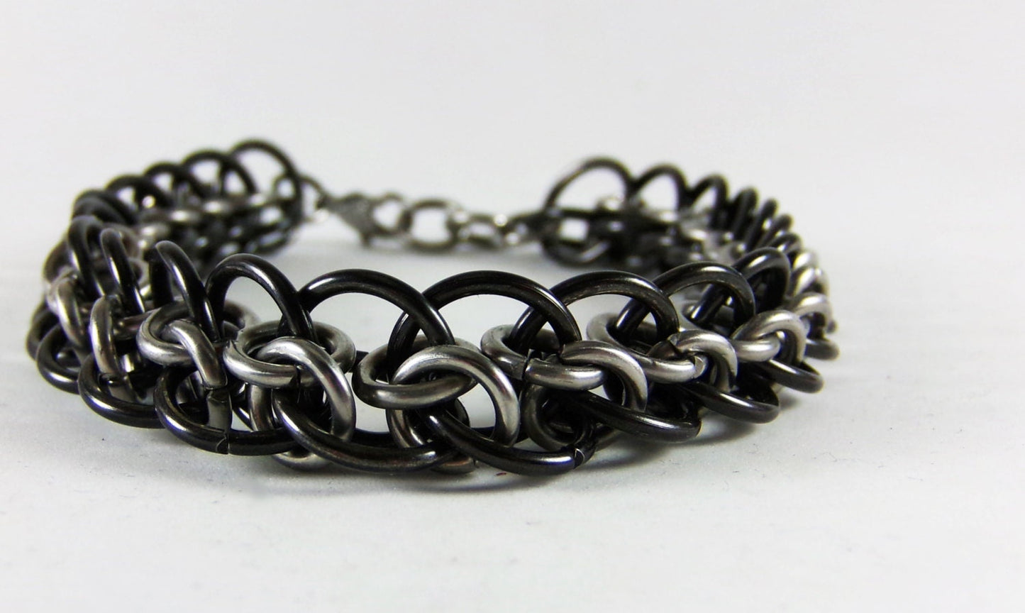 Stainless Steel Chainmaille Bracelet - Two Toned Bracelet - Mens Steel Bracelet - 11th anniversary - Biker Bracelet - Men&#39;s Chain Bracelet