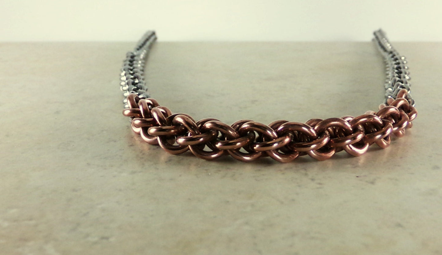 Stainless Steel Chainmaille Necklace - Chainmaille Chain - Masculine Jewelry - Two Toned Metal - Mixed Metal chain - Chainmaille Jewelry
