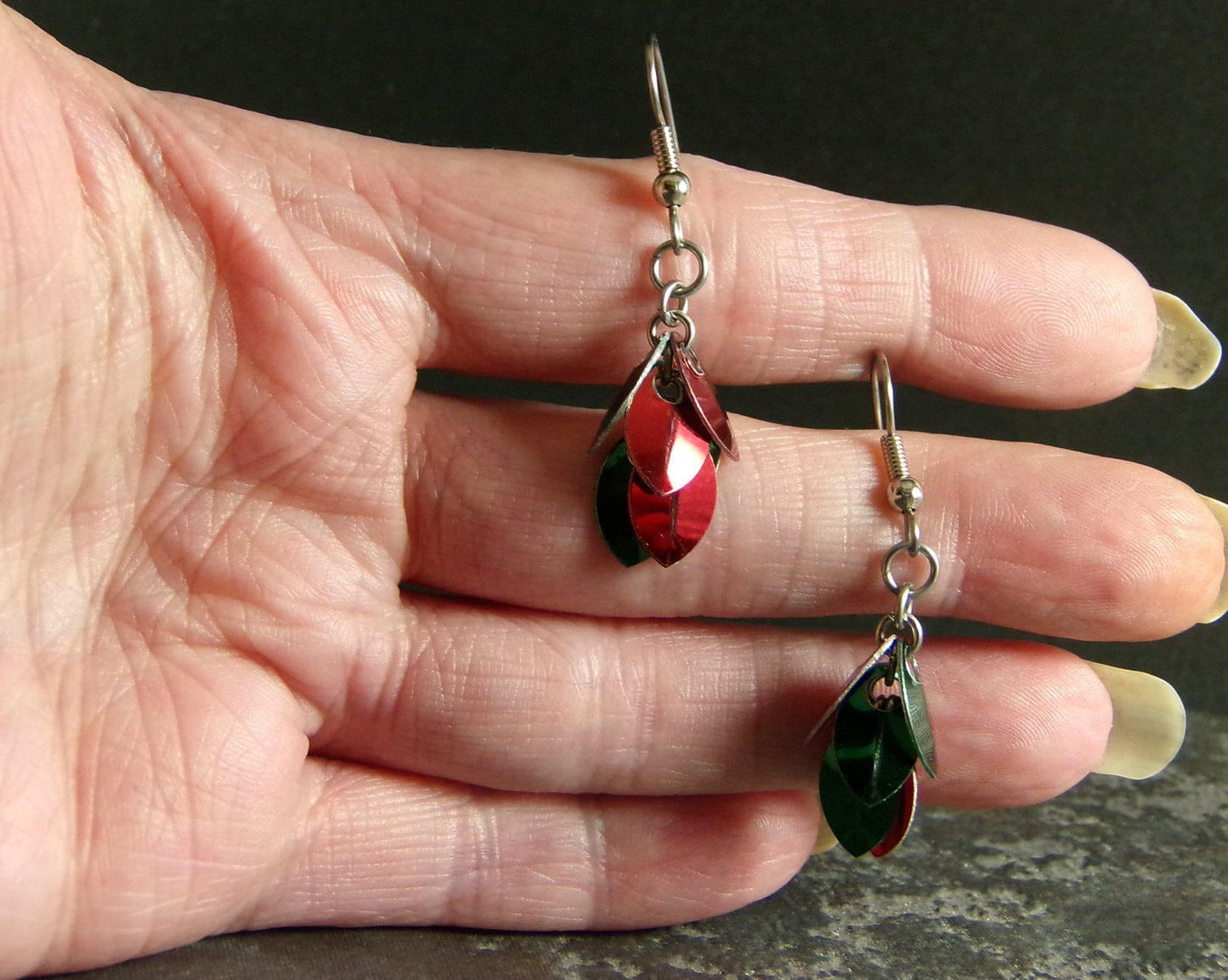 Christmas Chainmaille Earrings - Holiday Cluster Earrings - Christmas Bling - Holiday Color Earrings - Unusual Christmas Earrings