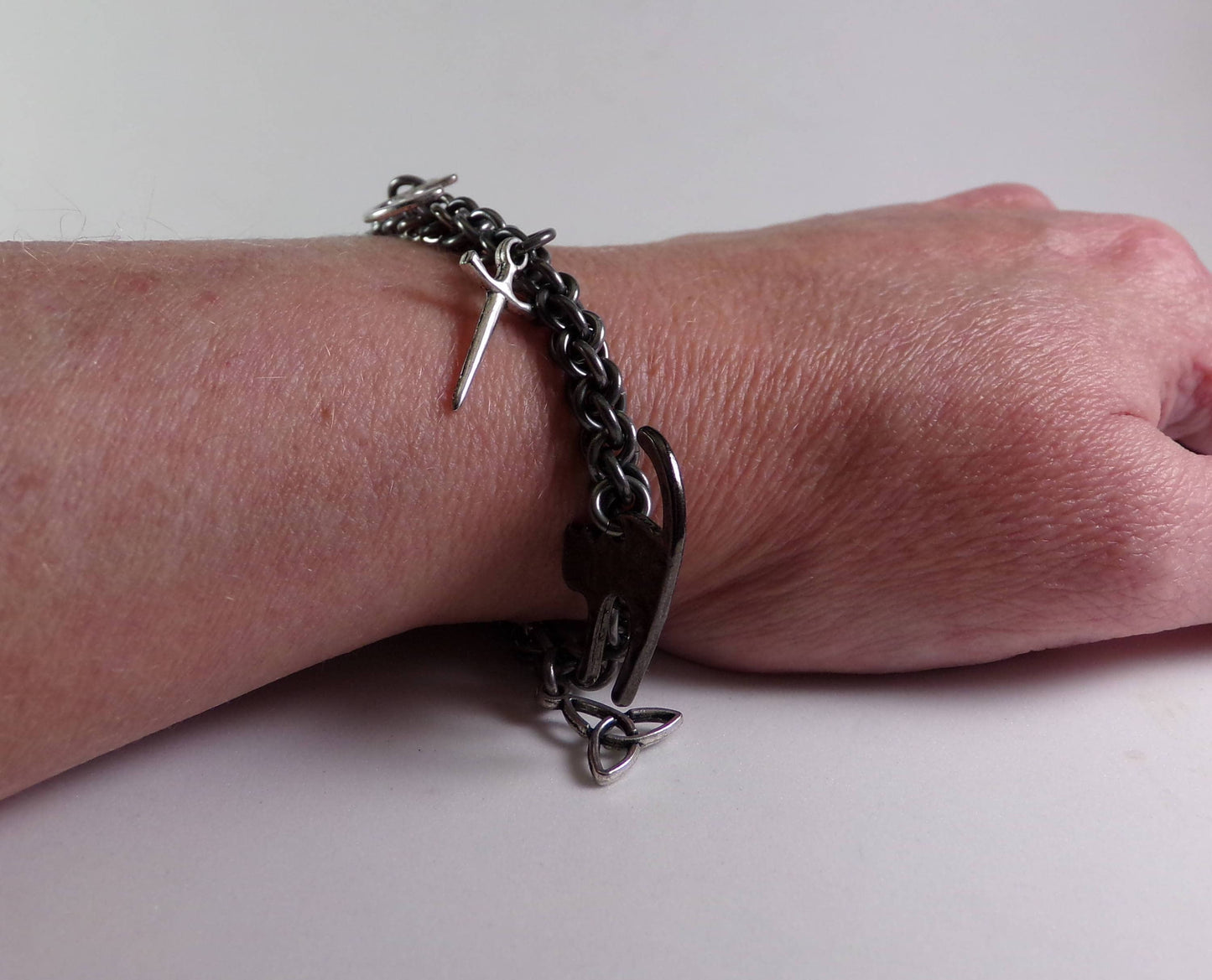 Wiccan Charm Bracelet - Wicca Jewelry - Pagan bracelet - Stainless Steel Chainmaille Bracelet - Pentagram Bracelet