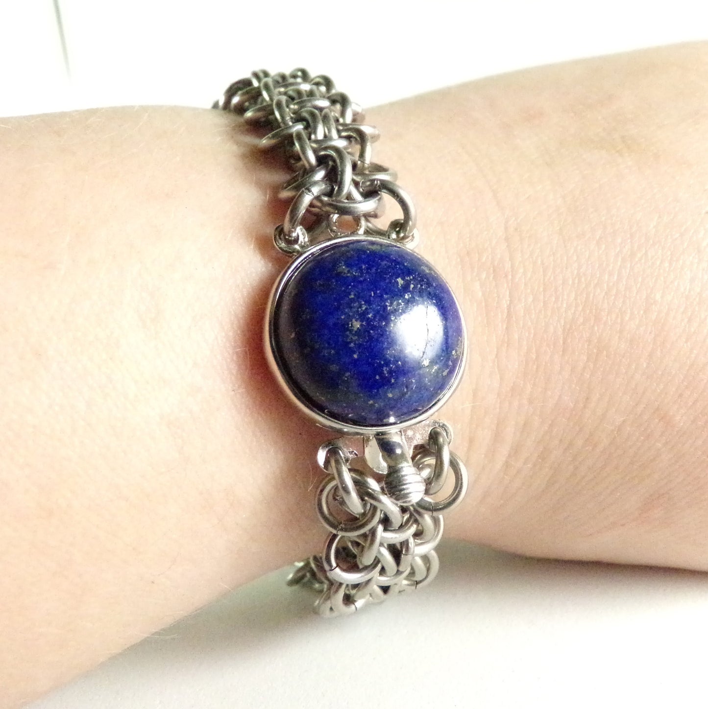 Lapis chainmaille - Stainless steel chainmaille bracelet - Chainmaille bracelet for her -11th anniversary gift - Lapis Lazulli Bracelet