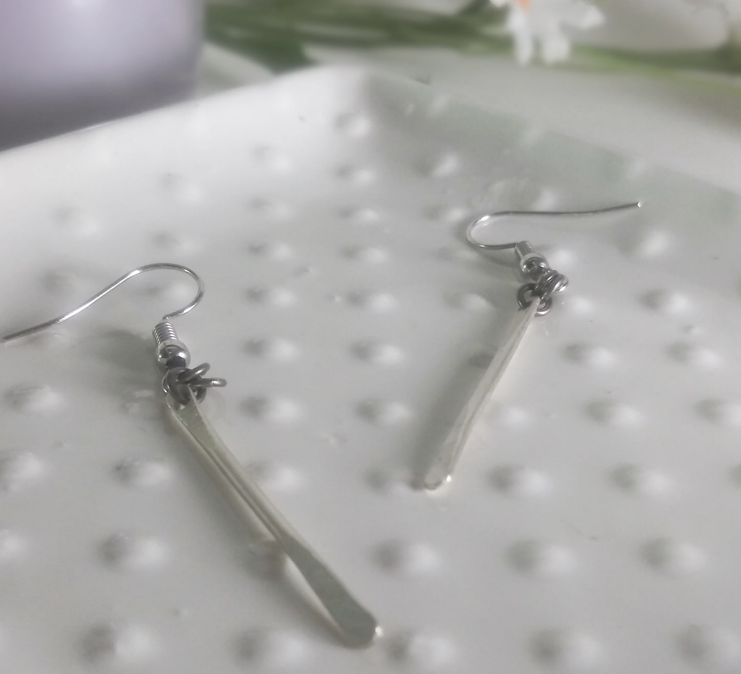 Sterling silver Hammered earrings - Paddle bar earrings - Rustic Sterling Silver earrings - Hammered Stick earrings - Organic earrings
