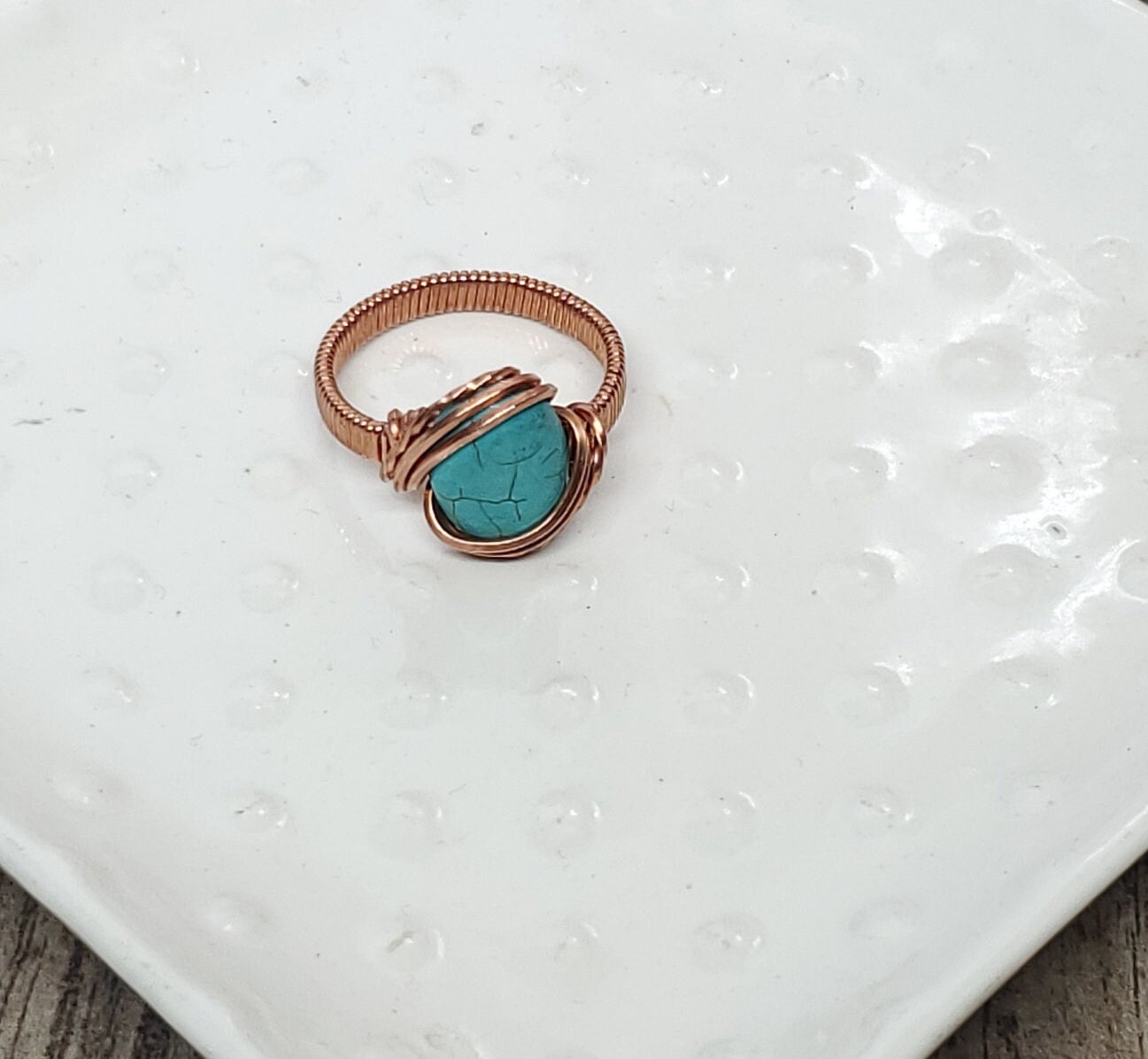 Size 10 Dyed Howlite ring - Faux Turquoise - dyed gemstone - copper ring - 7th anniversary