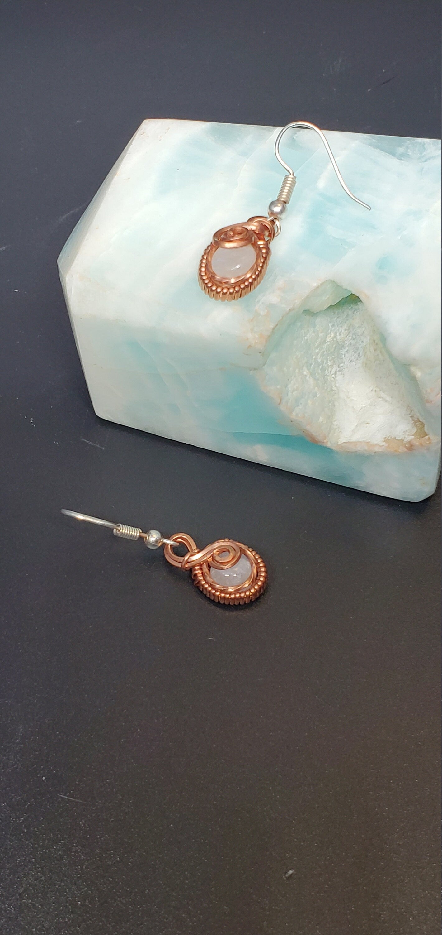 Wire wrapped earrings - moonstone earrings - gemstone earrings - dangle earrings - 7th anniversary- gifts for her - boho earrings -