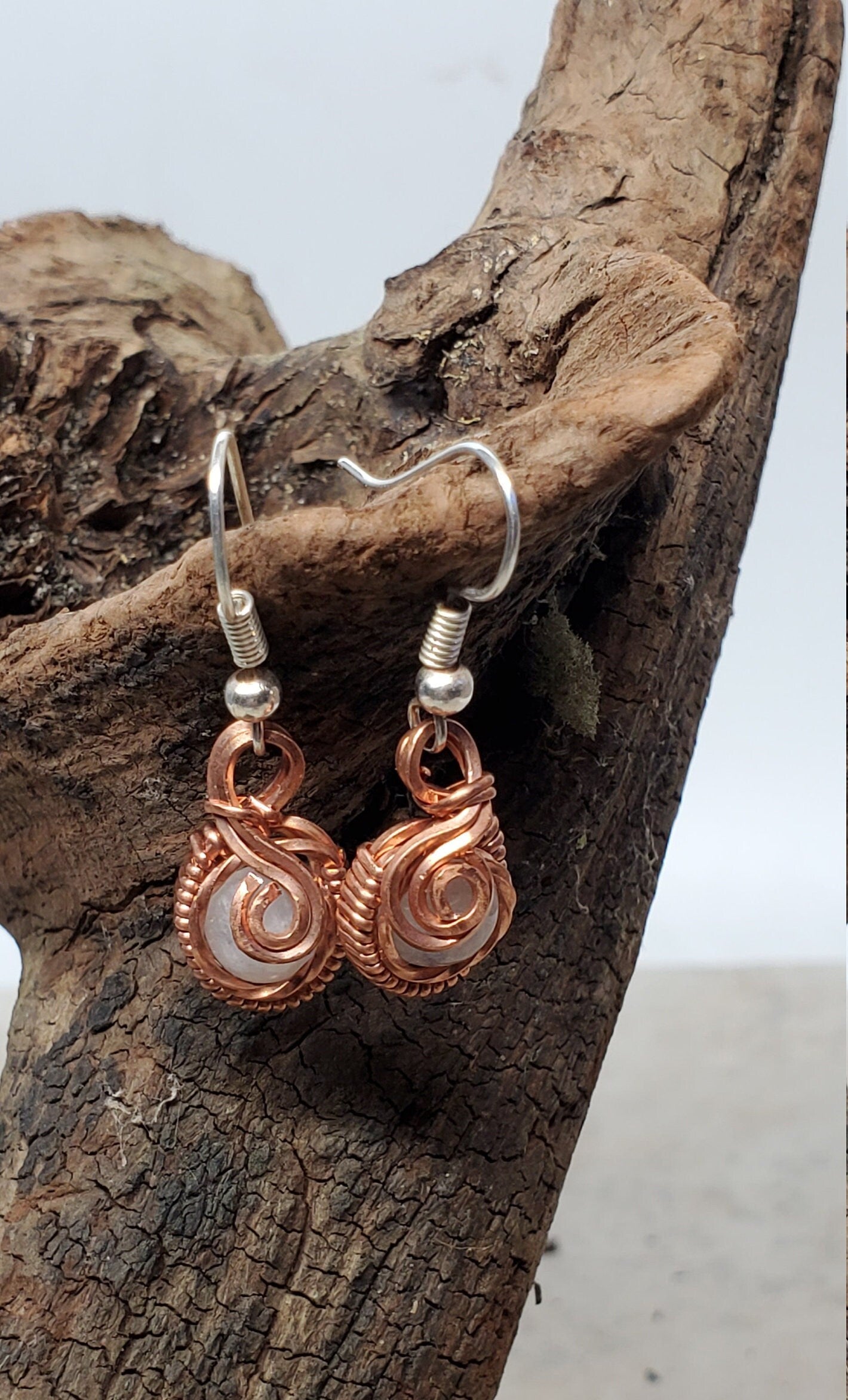 Wire wrapped earrings - moonstone earrings - gemstone earrings - dangle earrings - 7th anniversary- gifts for her - boho earrings -