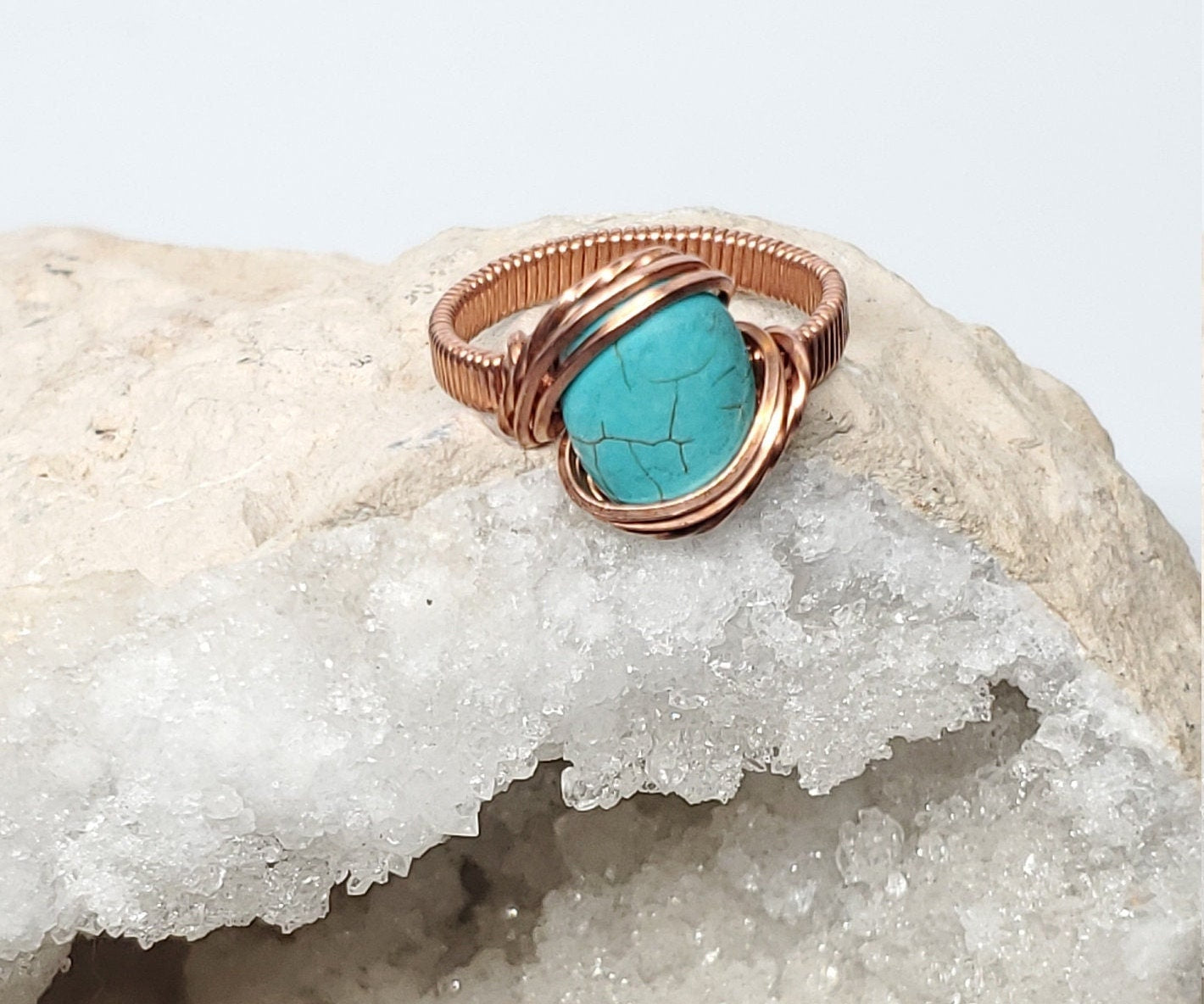 Size 10 Dyed Howlite ring - Faux Turquoise - dyed gemstone - copper ring - 7th anniversary