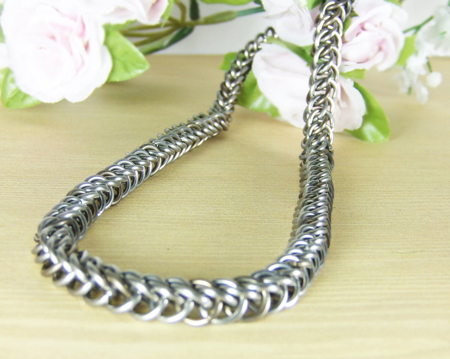 Stainless Steel Chainmaille Necklace - Half Persian Chainmaille Necklace - Stainless steel necklace- Hypoallergenic necklace